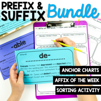 Preview of Prefixes and Suffixes Posters, Word Wall, and Activities Bundle