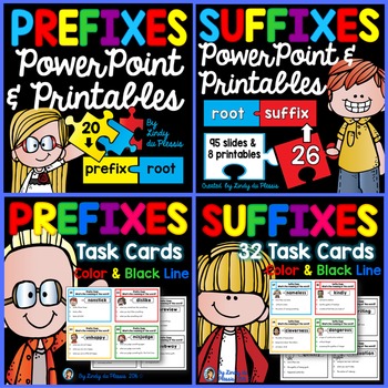 Preview of Prefixes and Suffixes PowerPoints, Worksheets, and Task Cards Mega Bundle