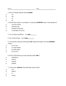 Preview of Prefixes and Suffixes Quiz