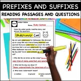 Prefixes and Suffixes Reading Comprehension Passages and Q