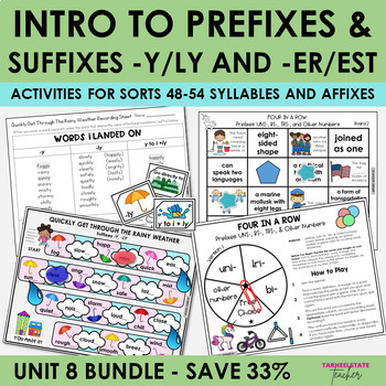Preview of Prefixes and Suffixes Syllables and Affixes Unit 8 Games Activities Bundle