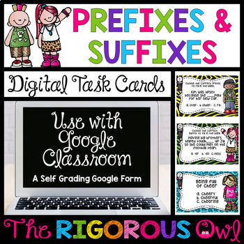 Preview of Prefixes and Suffixes Task Cards - Digital Google Forms - Test Prep