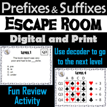 Preview of Prefixes and Suffixes Activity Escape Room (Vocabulary Game)