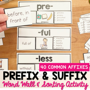 Preview of Prefixes and Suffixes Word Wall and Sorting Activity
