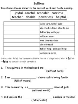 Prefixes and Suffixes Worksheet - Great for a grade or practice | TPT