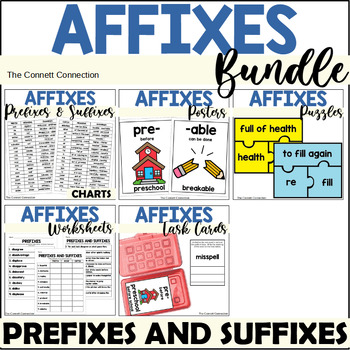 Preview of Prefixes and Suffixes Worksheet and Center Bundle