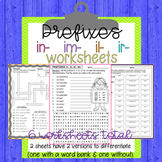Prefixes im-, in-, il-, ir- Worksheets