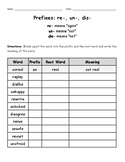 Prefixes re-, un-, dis- Worksheet