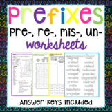 Prefixes re-, un-, mis-, pre- Worksheets