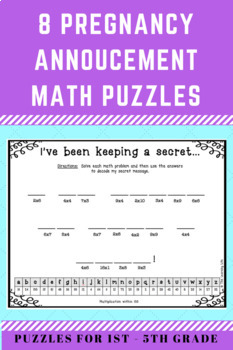 Preview of Pregnancy Announcement Math Puzzles-- 8 puzzles for grades 1-5