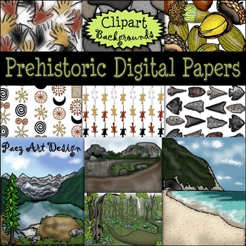 Preview of Prehistoric Era Digital Paper Backgrounds, Movable History Graphics