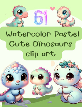 Preview of Prehistoric Pals: Watercolor Pastel Dinosaur Clip Art Collection