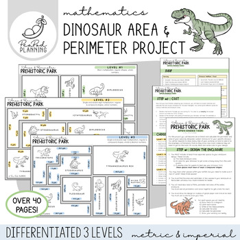 Preview of Prehistoric Park Dinosaur Area and Perimeter Project - 4 Differentiated Levels!