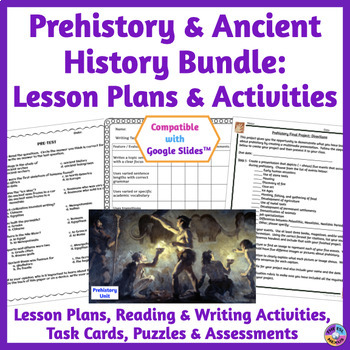 Preview of Prehistory & Ancient History Lesson Plans, Tests, Activities & Project Bundle
