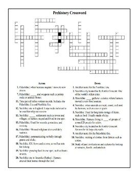 Prehistory (Old Stone Age and New Stone Age) Crossword with Notes