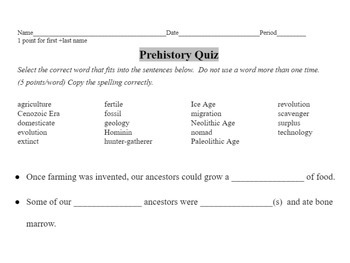 Preview of Prehistory Quiz 