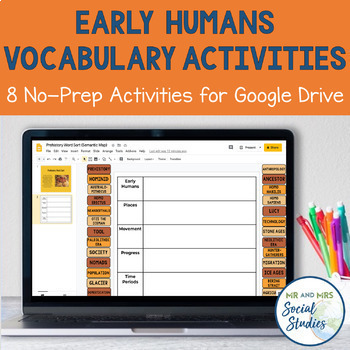 Preview of Prehistory Vocabulary Activities for Google Drive | Early Humans and Stone Ages