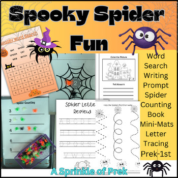 Preview of Prek-1st Halloween Spiders, Tracing, Word Search, Writing Center, Counting