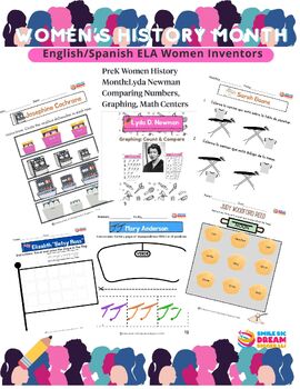 Preview of Prek- 2nd Grade ELA Women's History Month Inventors: Grammar, Reading, Shapes