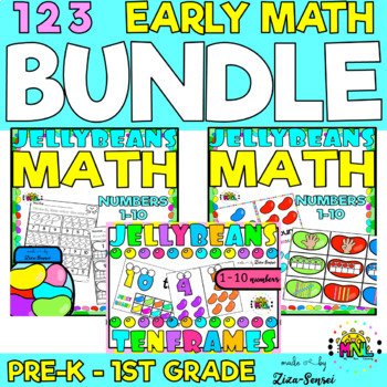 Preview of Math Centers 1-10 Activity Packs JELLY BEANS Theme Prek Kindergarten BUNDLE