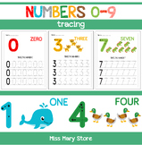 Prek / Kindergarten Tracing Numbers 0-9 Worksheets