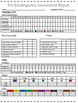 Prekindergarten Preschool Yearly Assessment Report NEW!! by Mrs Browning