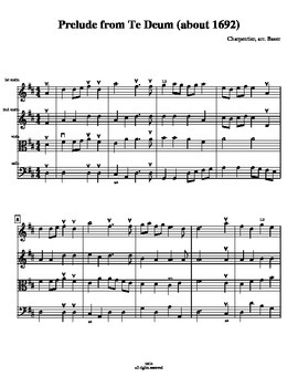 Preview of Prelude from Te Deum for Intermediate String Quartet