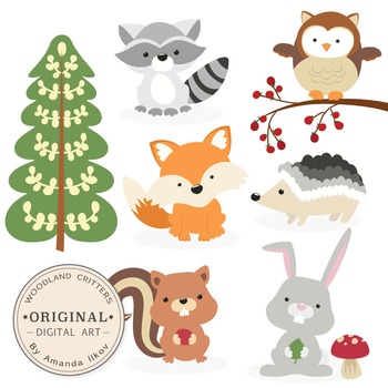 Preview of Premium Woodland Animals Clip Art & Vectors - Woodland Clipart, Forest Clipart