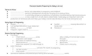 Preview of Prenatal Health/Preparing for Baby's Arrival Note Guide