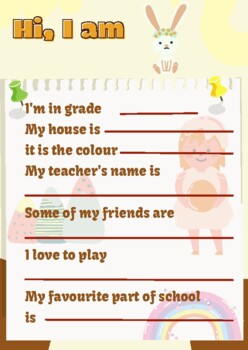 Preview of Prep-3 Easter Theme Identity Welcome to School Basic Writing Worksheet