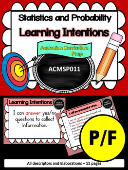 Preview of Prep/F – Statistics & Probability Learning INTENTIONS & Success Criteria Posters