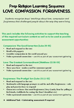 Preview of AU F/P Religion Unit & Assessment: Good Samaritan (love, compassion, forgive)