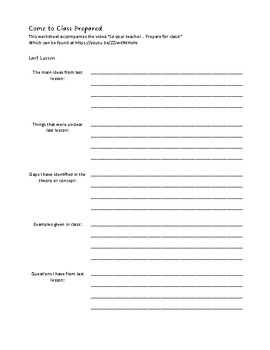 Preview of Prepared for Class - Worksheet