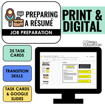 Preview of Preparing a Résumé Job Preparation | Task Cards