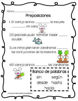 Preview of Preposiciones (Prepositions in Spanish)