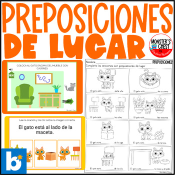 Preview of Preposiciones de lugar Boom Cards and Printables Spanish Prepositions Gramatica