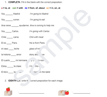 Preview of Preposiciones en Español- Prepositions worksheet