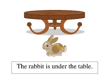 Premium Vector  Preposition wordcard with rabbit under table