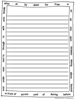 Preposition Cheat Sheets: Writing Paper with Preposition Borders