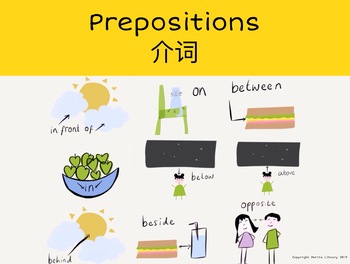 Preview of Preposition Flash cards (Set of 10) English- Mandarin (ESL- Chinese)