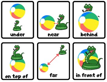 preposition flashcards with snakes by the classy