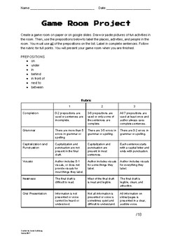 Preview of Preposition Game Room Project Rubric with Oral Presentation
