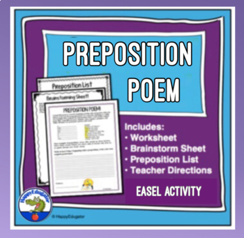 Preview of Preposition Poem Worksheet, Word Lists, and Easel Activity