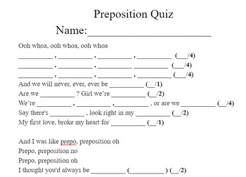 Preview of Preposition Song Quiz