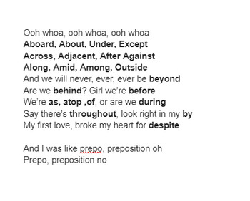 Preview of Preposition Song (in the style of "Baby")