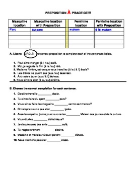 Preview of Preposition "au/ à la/ à l’/ aux" Practice, Bien Dit 1, Chapter 2