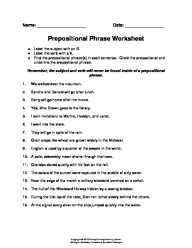 Prepositional Worksheets Teachers Pay Teachers