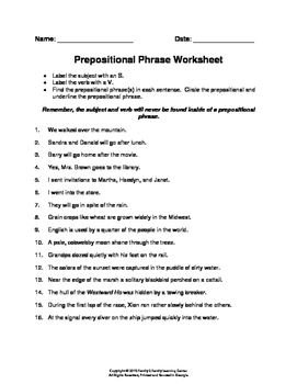 Preview of Prepositional Phrase Worksheet