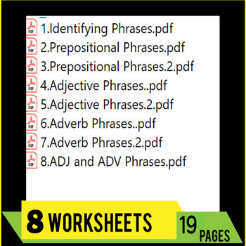 prepositional phrases adjective adverb phrases ela worksheets gr 7 8