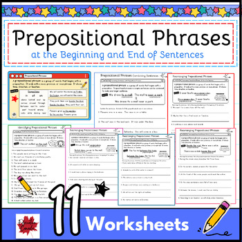 Preview of Prepositional Phrases (Beginning and End of Sentences) Worksheet Set